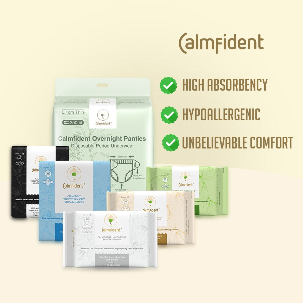 Calmfident Full Collection Bundle – 6x Sanitary Pads | Ultra-Thin | Super Absorbent | Day & Night Use | Menstrual Pants Calmfident