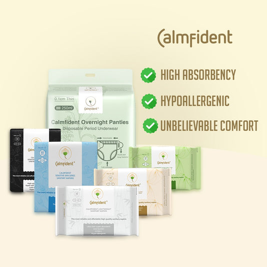 Calmfident Full Collection Bundle – 6x Sanitary Pads | Ultra-Thin | Super Absorbent | Day & Night Use | Menstrual Pants Calmfident